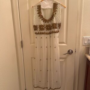 Beautiful white and gold beaded Indian dress with pants and dupatta
